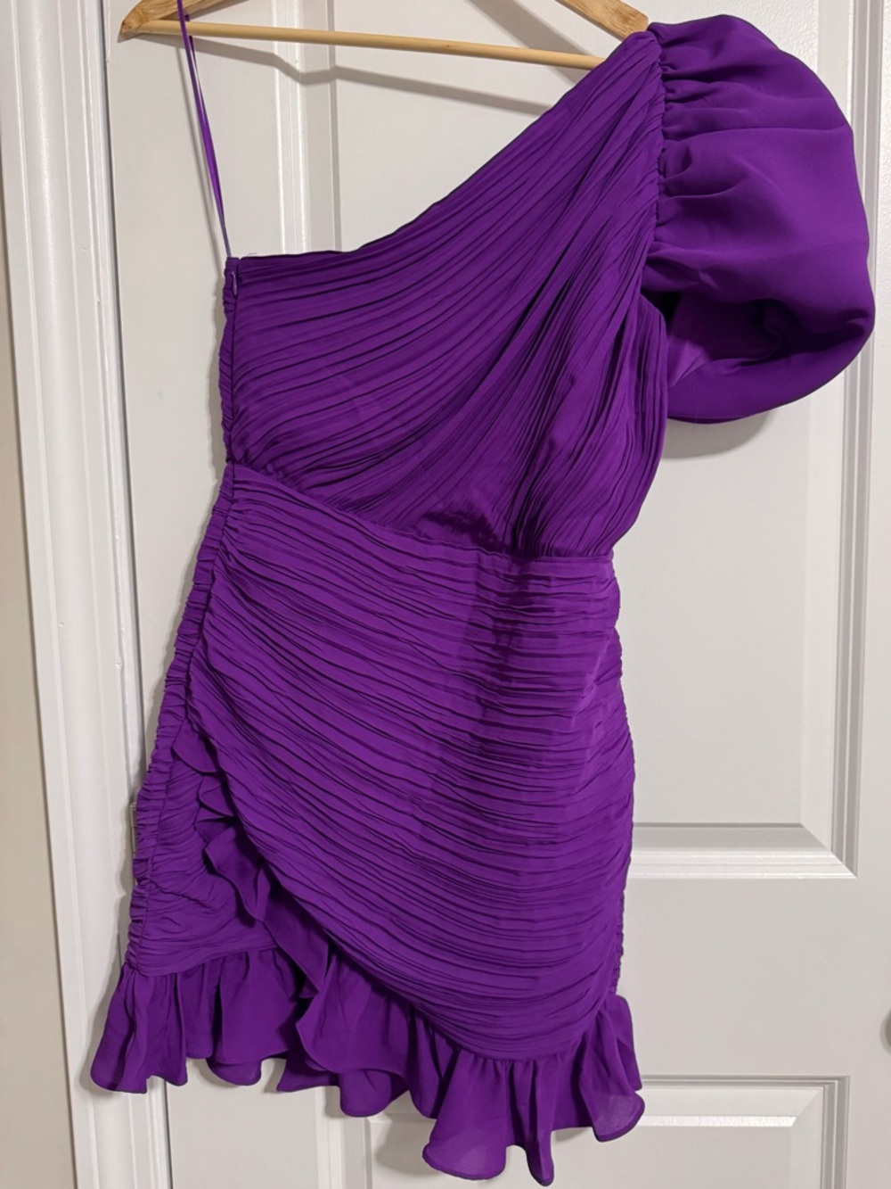 Express One-Shoulder Purple Ruffle Mini Dress - Picture 2 of 5